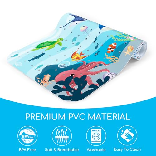 Baby Bath Mat for Tub, Non Slip Kids Bath Shower Mat, 40 X 16 Inch Large Bathtub Mat with Drain Holes and Suction Cups for Toddlers, Machine Washable and Waterproof (Whale) - color: Whale