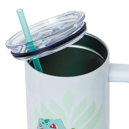 Silver Buffalo Pokémon Featuring Bulbasaur Double Walled Stainless Steel Tumbler with Handle and Straw, Fits in Standard Cup Holder, 40 Ounces - color: Bulbasaur Pokemon