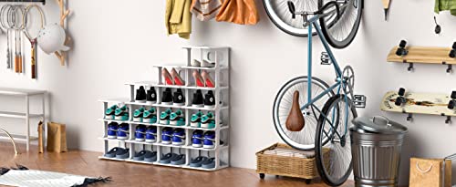ZOINLIY Stackable Shoe Organizer for Closet, Small Shoe Rack for Entryway, Bedroom, Dorm Rooms, Free Standing Shoe Shelf, Plastic Shoe Cubby for Small Space, Grey Space Saver Shoe Holder - size: 7 Tiers, 2 Columns