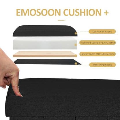 Tall Ottoman with Storage Collapsible Fabric Small Slim Folding Ottoman Furniture with Handles Lid for Room Footrest Foot Stool Linen Black 16.5x16.5x11.8in - color: Black