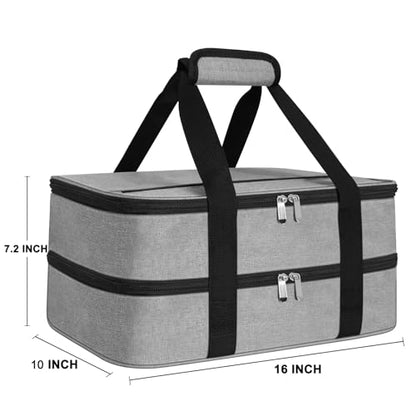 esouler Double Insulated Casserole Carrier Bag Hot & Cold Food Carrier Bag Lasagna Holder Lunch Bag for Picnics, Parties, Travel, Fits 9 x 13 Inches Casserole Dish-Grey - color: Grey, size: 16x10x7.2 in