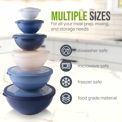 Zulay Kitchen 12 Piece Plastic Mixing Bowls with Leak-Proof Lids Set - Microwave and Freezer Safe Kitchen Mixing Bowls for Preparing, Serving and Storing - Large Nesting Bowls (Navy Ombre) - color: Navy Ombre