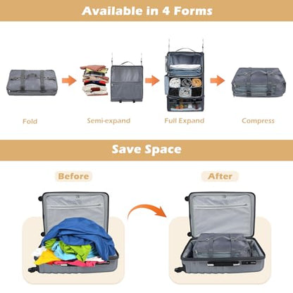 Surblue Hanging Travel Shelves Compression Packing Cube for Carry-on Luggage Suitcase Collapsible with Extension Layer Large Capacity, Grey, XXL - color: Grey, size: XXL 15.7*11.8*23.6in