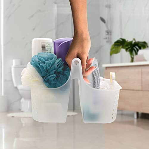 Brookstone Modern Large Portable Shower Caddy with Soft Silicone Carrying Handle, Bathroom Organizer Basket, Plastic Bath Tote and Shower Organizer, Quick Dry Drainage Holes, BPA Free, Clear - color: Clear / Frost