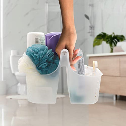 Brookstone Modern Large Portable Shower Caddy with Soft Silicone Carrying Handle, Bathroom Organizer Basket, Plastic Bath Tote and Shower Organizer, Quick Dry Drainage Holes, BPA Free, Clear - color: Clear / Frost