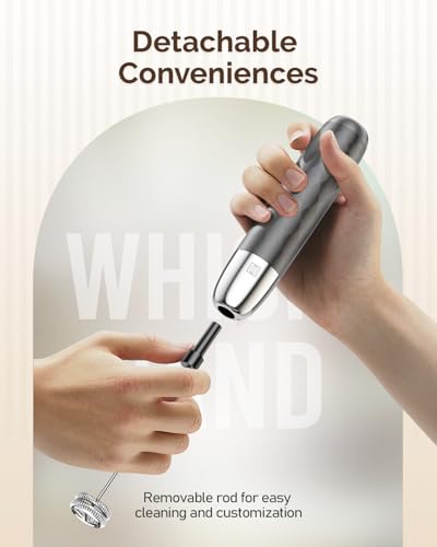 Maestri House Rechargeable Milk Frother, LunaFro Mini Handheld Electric Foam Maker Detachable Stainless Steel Whisk Drink Mixer Foamer Mini Blender for Matcha, Lattes, Cappuccino, No Stand - color: Medium Gray and Silver
