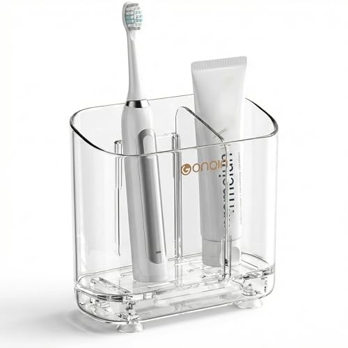 Acrylic Electric Toothbrush Holder with Detachable Base, 2 Slots Wall-Mounted Bathroom Storage Caddy, Clear Makeup Brush Organizer with Removable Divider for Toothpaste, Razors, Kitchen & Office Desk - color: Small-clear