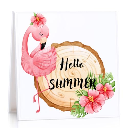 Hello Summer Decorations for Home Beach Decor Desk Sign Beach Gifts for RVers Friends Flamingo And Flowers Plaque Gift for Farmhouse Home Garden Yard Decor Happy Birthday Gifts White Elephant Gift - color: colorful-Flamingo 01