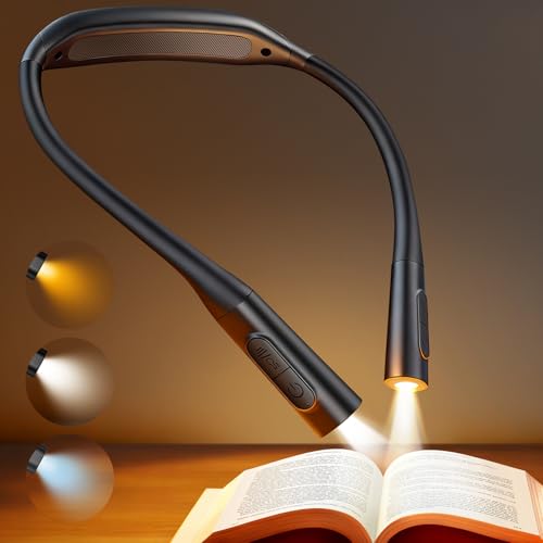 Glocusent Neck Book Light, 1200mAh Rechargeable Neck Reading Light, Hands Free Book Lights for Reading at Night, 5 Colors & 5 Brightness, Private Lightweight Book Reading Light in Bed for Book Lovers - color: Black
