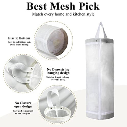 TOGETRUE Plastic Bag Holder, Mesh Grocery Bag Holder Hanging Storage Bag Dispenser (White 2 Packs) - color: White 2 Packs