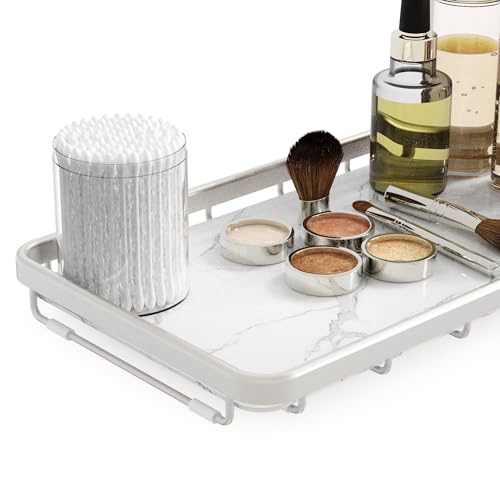 Counter Organizer for Bathroom, Kitchen or Coffee Bar, Metal Shelf with Faux Marble, Vanity Countertop Makeup Storage, Dresser Perfume Display Rack, Toilet Tank Tray (Matte Nickel, 1-Tier) - color: Matte Nickel, size: 1-tier