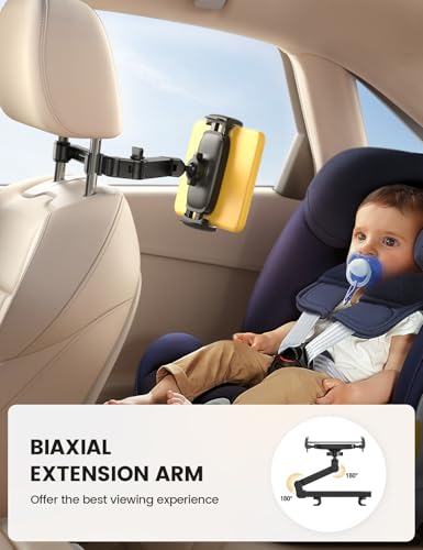 Lamicall Car Headrest Tablet Holder - [3 in 1 Extension Arm] Adjustable Tablet Car Mount for Back Seat, Gifts Road Trip Essentials for Kids, for 4.7-11" Devices, iPad Pro Air Mini, Galaxy, Fire HD - color: Black