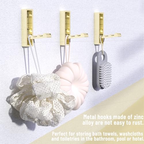 Wall Hooks for Hanging Coat, Heavy Duty Metal Hooks with Folding Storage Foldable Wall Hooks for Entryway Bathroom Kitchen Bags Towels Closet, 4Pcs Gold - color: 4-Gold