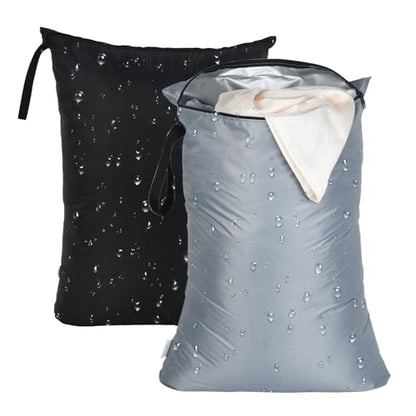 OTraki 2Pcs Exlarge Wet Bag 24x32 inch Reusable Waterproof Wet Dry Bag with Zipper Handle Wet Clothes Washable Laundry Bag for Travel Swimsuit Beach Drying do not exceed 176℉ Black & Grey | Dirty Clothes Bags with Zipper Handle Washable Laundry Bag for Tr