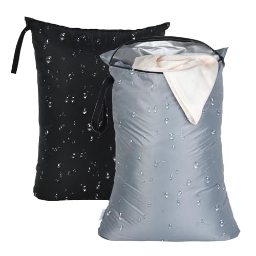 OTraki 2Pcs Exlarge Wet Bag 24x32 inch Reusable Waterproof Wet Dry Bag with Zipper Handle Wet Clothes Washable Laundry Bag for Travel Swimsuit Beach Drying do not exceed 176℉ Black & Grey | Dirty Clothes Bags with Zipper Handle Washable Laundry Bag for Tr