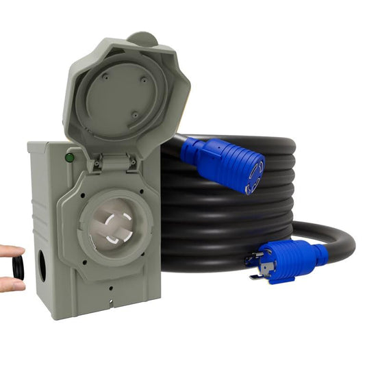 50AMP 10Feet Generator Cord with Pre-drilled Power Inlet Box, 4-Prong 125V/250V NEMA L14-30P Male to L14-30R Female, 10 Gauge SJTW Twist Locking with Inlet Box for Generator to House, UL&ETL Listed - size: 50A10FT