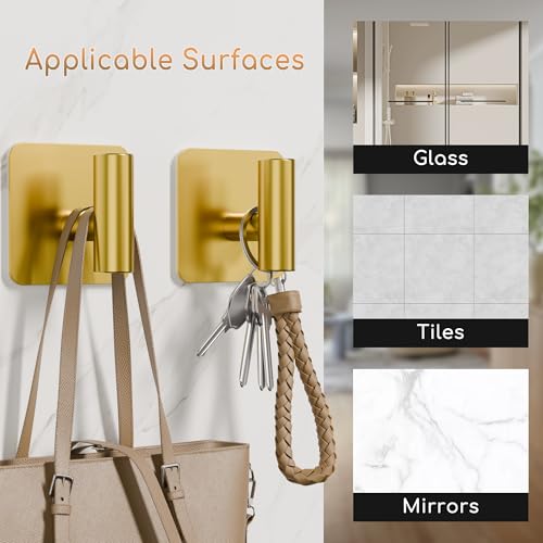 Aikzik 4 Pack Large Heavy Duty Wall Hooks - 26lb Max, Stainless Steel Adhesive Towel Hook, Shower Hooks for Hanging Towel, Coat, Robe, Wall Hook for Use in Bathroom, Kitchen and Door, Gold - color: Gold