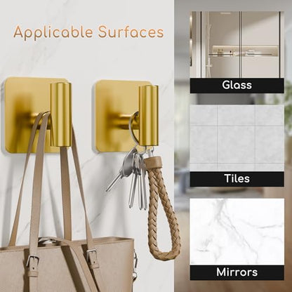 Aikzik 4 Pack Large Heavy Duty Wall Hooks - 26lb Max, Stainless Steel Adhesive Towel Hook, Shower Hooks for Hanging Towel, Coat, Robe, Wall Hook for Use in Bathroom, Kitchen and Door, Gold - color: Gold