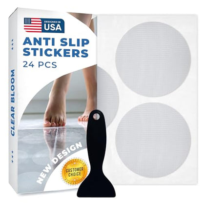 Anti Slip Shower Stickers 24 PCS, Invisible Non-Slip Shower Strips for Adults, Premium Adhesive Bath Tub Stickers (Clear) - color: Clear, size: Round
