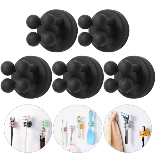 iBetterLife Razor Holder for Shower Hooks – 5Pcs Self Adhesive Wall Mounted Single Hook for Hanging Toothbrush, Functional Waterproof Utility Plug Holder for Bathroom Kitchen Living Room Office, Black - color: Black Gray