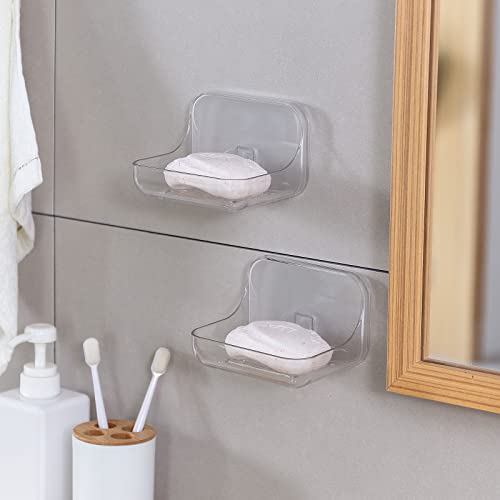 Ettori Soap Dish 2 Pack Soap Holder Plastic Adhesive Soap Holder for Shower Wall, Bathroom, Tub and Kitchen Sink, Drill- Free and Clear - color: 2 Pack Soap Dish