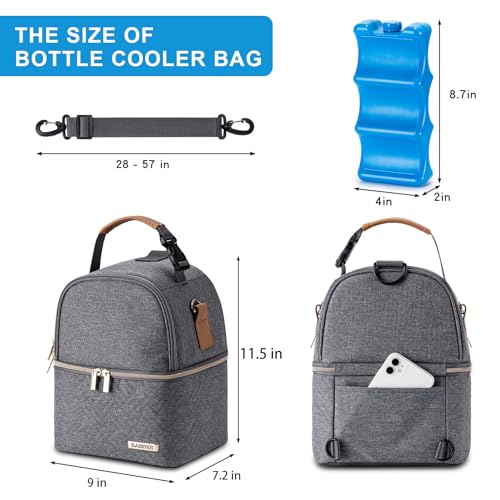Breastmilk Cooler Bag with Ice Pack Fits 6 Baby Bottles up to 9 Ounce, Breast Milk Pump Cooler Bag with Shoulder Strap for Nursing Mom Daycare, Work, Travel- Dark Grey - color: Deep Grey