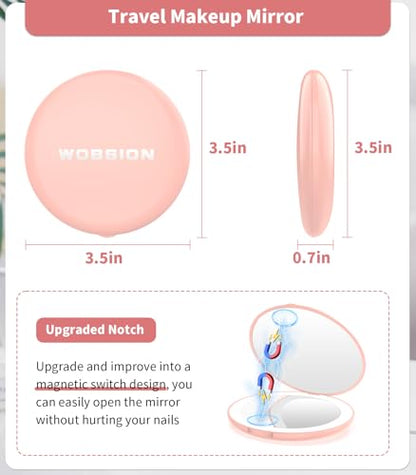 Wobsion Compact Travel Mirror - 1x/10x Magnification, Handheld 2-Sided, Perfect for Purses & Handbags - color: 3.5inch Battery Pink
