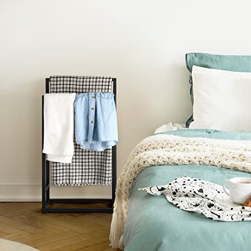 Freestanding Towel Racks 2 Tier Small Towel Holder Stand for Bathroom Matte Black Stainless Steel Industrial Towel Drying Rack for Hand Towels Blanket - color: Black