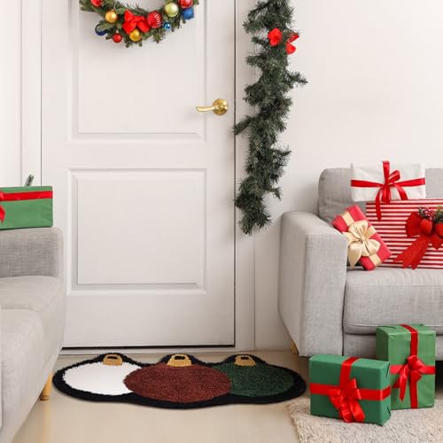 Drydiet Christmas Ball Bathroom Rug Cute Xmas Door Mat Christmas Ball Bath Mat Brown Green White Shower Bathroom Decoration Rug Non Slip Washable - style: Christmas Ball