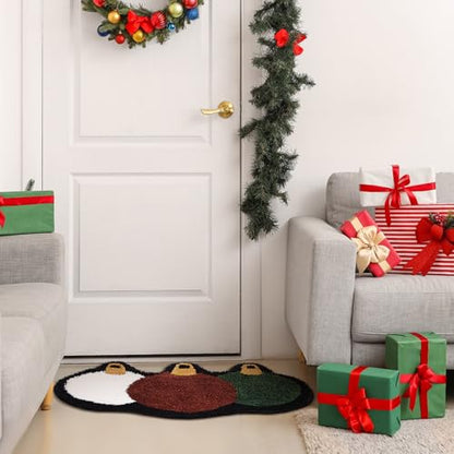 Drydiet Christmas Ball Bathroom Rug Cute Xmas Door Mat Christmas Ball Bath Mat Brown Green White Shower Bathroom Decoration Rug Non Slip Washable - style: Christmas Ball