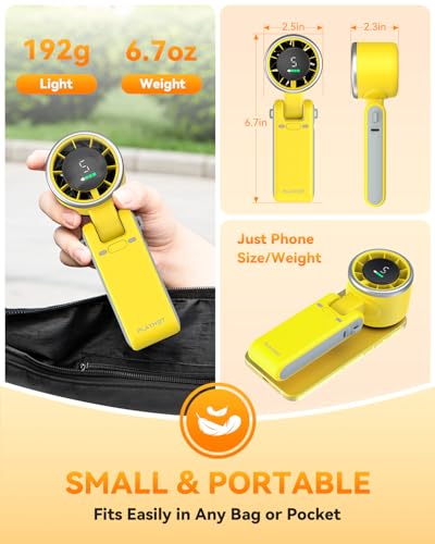 PlayHot Portable Handheld Turbo Fan, 5-Speed Personal Fan, USB-C Rechargeable Fan Up to 12 Hours, 3 IN 1 Hand Fan with Air Turbo Tech Cooling, Travel Fan for Cruise, Beach, Gifts for Women (Yellow) - color: Yellow