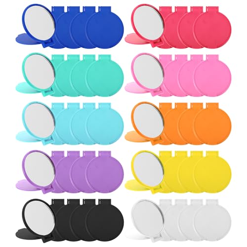 50 Pcs Mini Folding Mirror, 2.4 in Small Portable Travel Makeup Mirror, 10 Colors Compact Bulk Round Makeup Mirrors for Purse, WomenTravel Daily Use