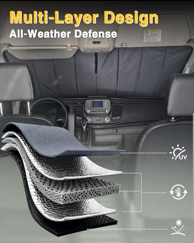 Insulated Blackout Windshield Cover for Privacy & Sun Protection, All-Season Van Life Camping Window Shade, Fit for Ford Transit 150 250 350 Medium/High Roof 2015-2025, Gray - size: Front Windshield