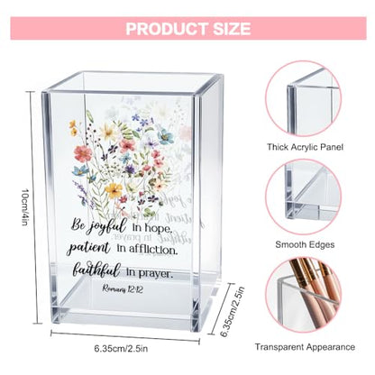 Be Joyful in Hope, Patient in Affliction Romans 12:12 Acrylic Cosmetic Pencil Pen Holder Cup, Christian Verse Pen Holder Cup, Christian Gifts for Women Boss Friend Teacher - style: Be Joyful