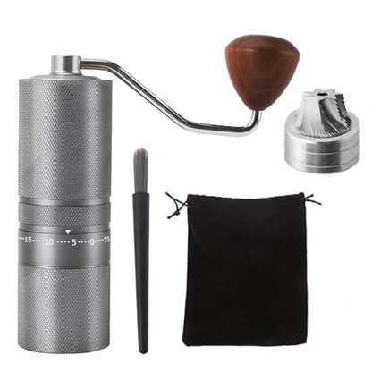 Manual Portable Coffee Grinder with 7 Star Conical Burr, 60 Clicks External Adjustment Full-Metal Coffee Grinder for Coffee Bean Grinder for Espresso, French Press, Travel, Camping, Home & Office Use - color: Silver