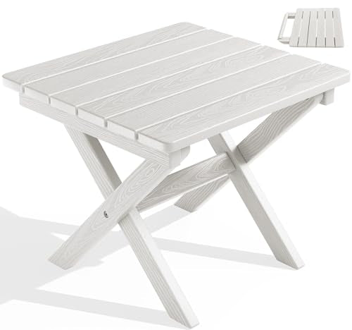 SERWALL Portable Folding Adirondack Table, HDPE Material Outdoor End Table, No Assembly Required, Weather-Resistant, 110 lbs Capacity, Small Table for Indoor and Outdoor uses, White - color: White, size: Foldable 1-pack
