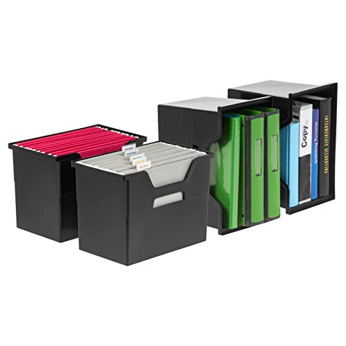 IRIS USA Large Portable Desktop File Box with Open Lid, 4 Pack, Side Handles, Hanging File Folders, Tabs & Inserts, Letter Size, Magazines, Newspapers, Mail, Books, Notebooks, Black - size: 4 - Pack, style: Open Top Bin (L - Black)
