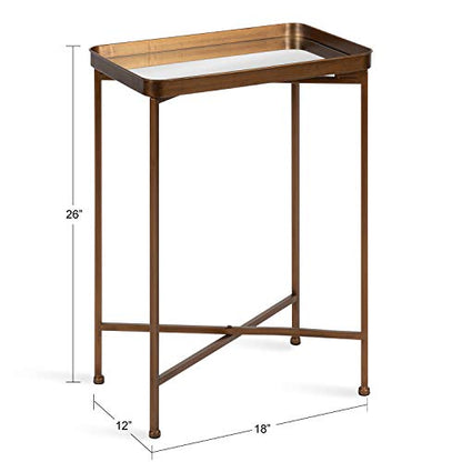 Kate and Laurel Celia Modern Mirrored Tray Side Table, 18 x 12 x 26, Dark Bronze, Foldable Rectangular End Table for Storage and Display