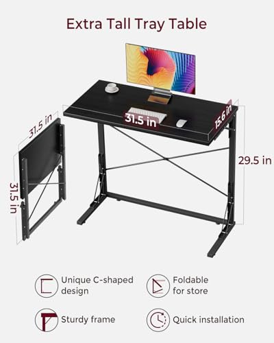 Vantic 31.5" Folding Desk, Foldable TV Tray Table for Eating on Couch, Extra Large TV Dinner Trays, Portable Fold Computer Writing Desk Table for Home Office, Black - color: Black