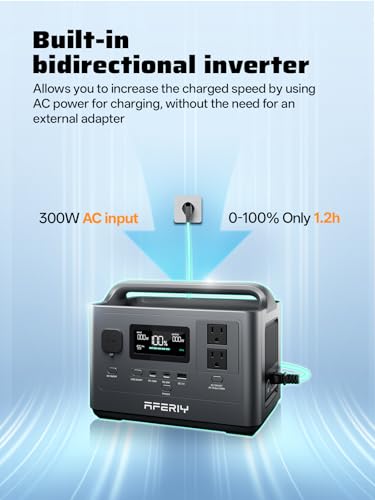 AFERIY Portable Power Station 800W Peak/400W Rated,45min Fast Charging, 80000mAh/256Wh LiFePO4 Battery, 10ms UPS, Solar Powered Power Bank with AC Outlet 120V for Camping, Outdoor, Emergency,Home Use - color: A