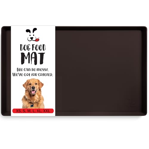 DogBuddy Dog Food Mat – Waterproof Dog Bowl Mat for Food and Water, Silicone Pet Feeding Mats for Floors, Non-Slip Placemat with High Edges for Dogs Bowls, Puppy Essentials (XL: 28" x 18", Coffee) - color: Coffee, size: 28"L x 18"W
