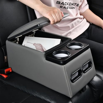 Coverado Car Center Console, Universal Bench Seat Center Consoles, Center Console for Van, Back Seat Storage Box, Rear Seat Car Console Organizer with Cup Holder, Central Armrest Box (Regular, Gray) - color: Gray, style: Regular