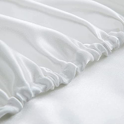 Homiest 3pcs Satin Sheets Set Luxury Silky Satin Bedding Set with Deep Pocket, 1 Fitted Sheet + 1 Flat Sheet + 1 Pillowcase (Twin XL Size, White) - color: White, size: Deep pocket - Twin XL size