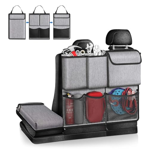 Hanging Car Trunk Organizer, Detachable Seat Back Storage Bag with Lids & 7 Large Pockets, Waterproof Space Saving Cargo Hanging Storage Container for Cars SUVs Vans (Gray) - color: Gray