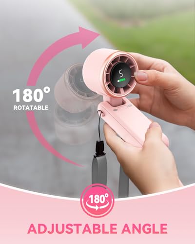PlayHot Portable Handheld Turbo Fan, 5-Speed Personal Fan, USB-C Rechargeable Fan Up to 12 Hours, 3 IN 1 Hand Fan with Air Turbo Tech Cooling, Travel Fan for Cruise, Beach, Gifts for Women (Pink) - color: Pink
