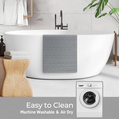 Non Slip Bathtub Mat for Bath Tub Shower - Natural Rubber Mat with Suction Cups - Large Soft Bathroom Safety Mat - Unique Diamond Pattern - Fatigue Relief - Machine Washable - 17 × 35 Inch - color: Gray, size: 35" x 17" (Rectangular)