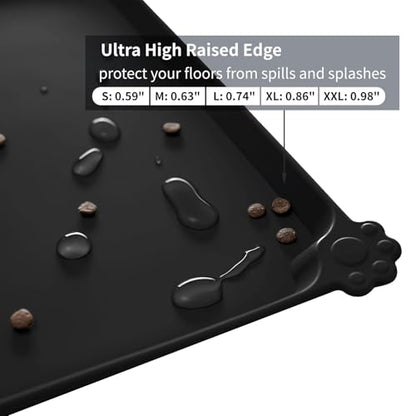 Reopet Waterproof Pet Feeding Mat with High Raised Edges, Heavier and Thicker Placemats for Cat Dog Water Bowl with BPA Free, Dogs Cats Food Mats for Messy Drinkers to Prevent Spill and Protect Floors | High Raised Edges Prevent Food & Water Spills to Pro