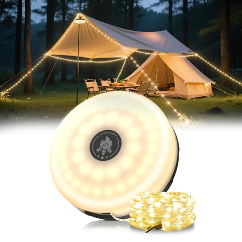 L LOHAS LED Camping String Lights, 4 in 1 Quick Recovery Waterproof Outdoor Tent Lights, 32.8FT with 8 Lighting Modes, Camping Essentials for Yard, Tent, Hiking, Patio, and Holiday Decoration - color: Green - Warm