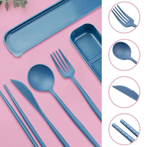 ELANE 4 Sets Reusable Travel Utensils Set with Case,Camping Cutlery Set Reusable Cutlery Set with Case,Utensil Sets for Lunch Picnic Daily Use Outdoor (darkblue) - color: darkblue