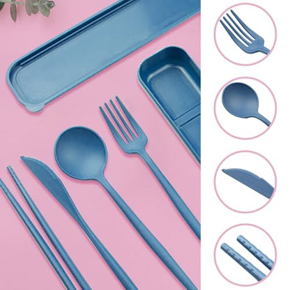 ELANE 4 Sets Reusable Travel Utensils Set with Case,Camping Cutlery Set Reusable Cutlery Set with Case,Utensil Sets for Lunch Picnic Daily Use Outdoor (darkblue) - color: darkblue